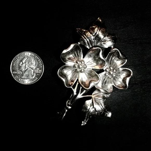 HUGE Sterling Silver Vintage Danecraft Dogwood Brooch